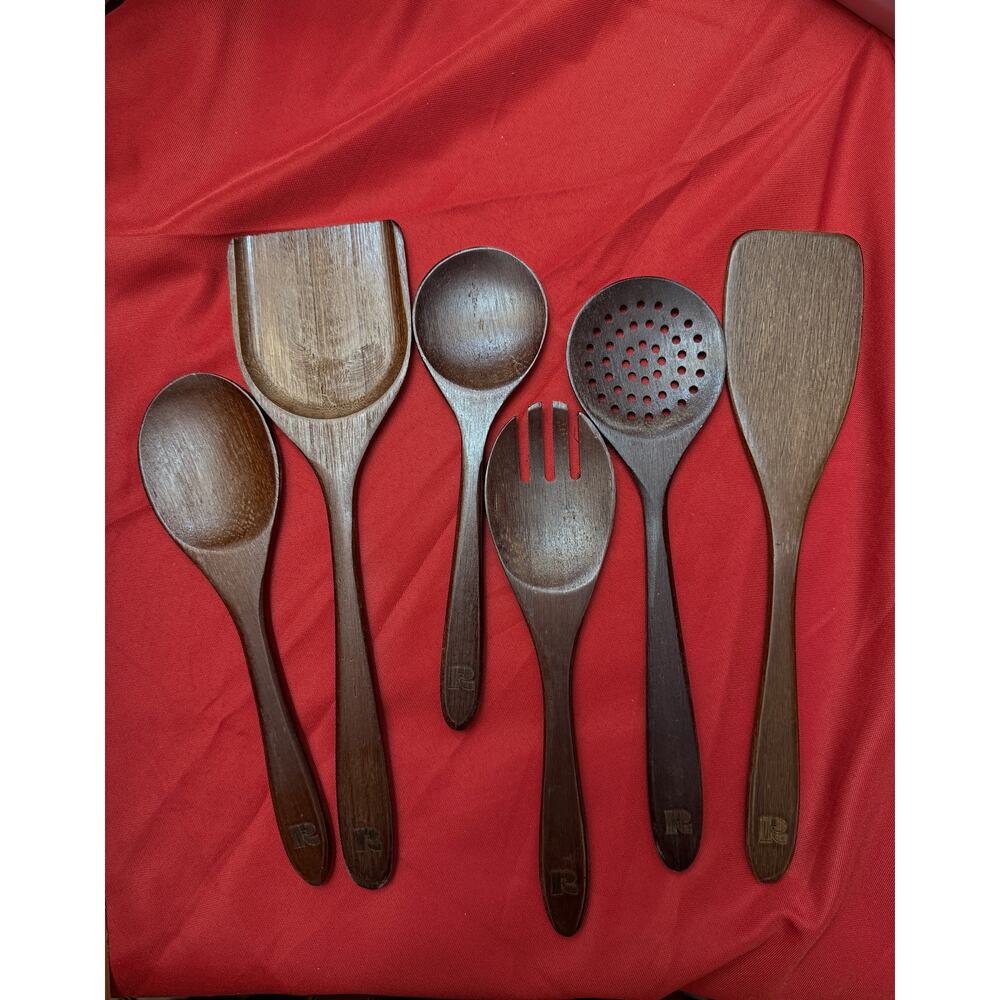 Riveira 6 Piece Kitchen Utensils Set Bamboo in Dark Brown New